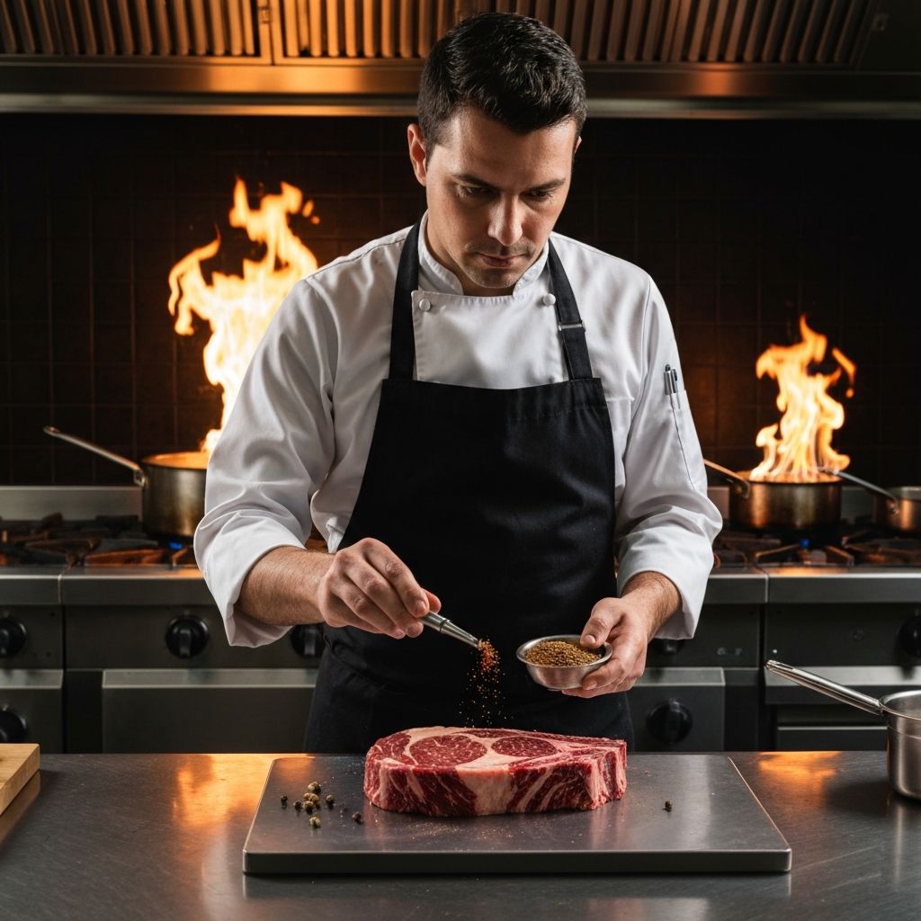 Chef preparing steak